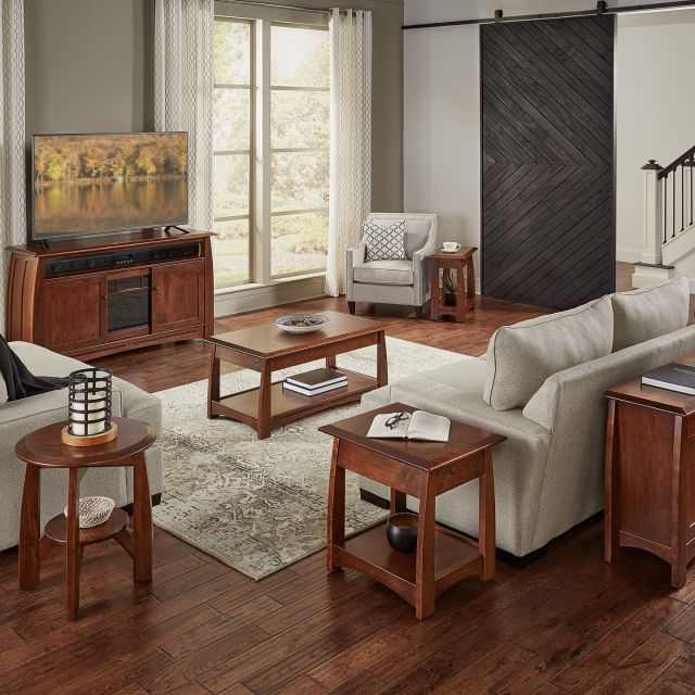 Solid wood living room set with handcrafted seating and tables